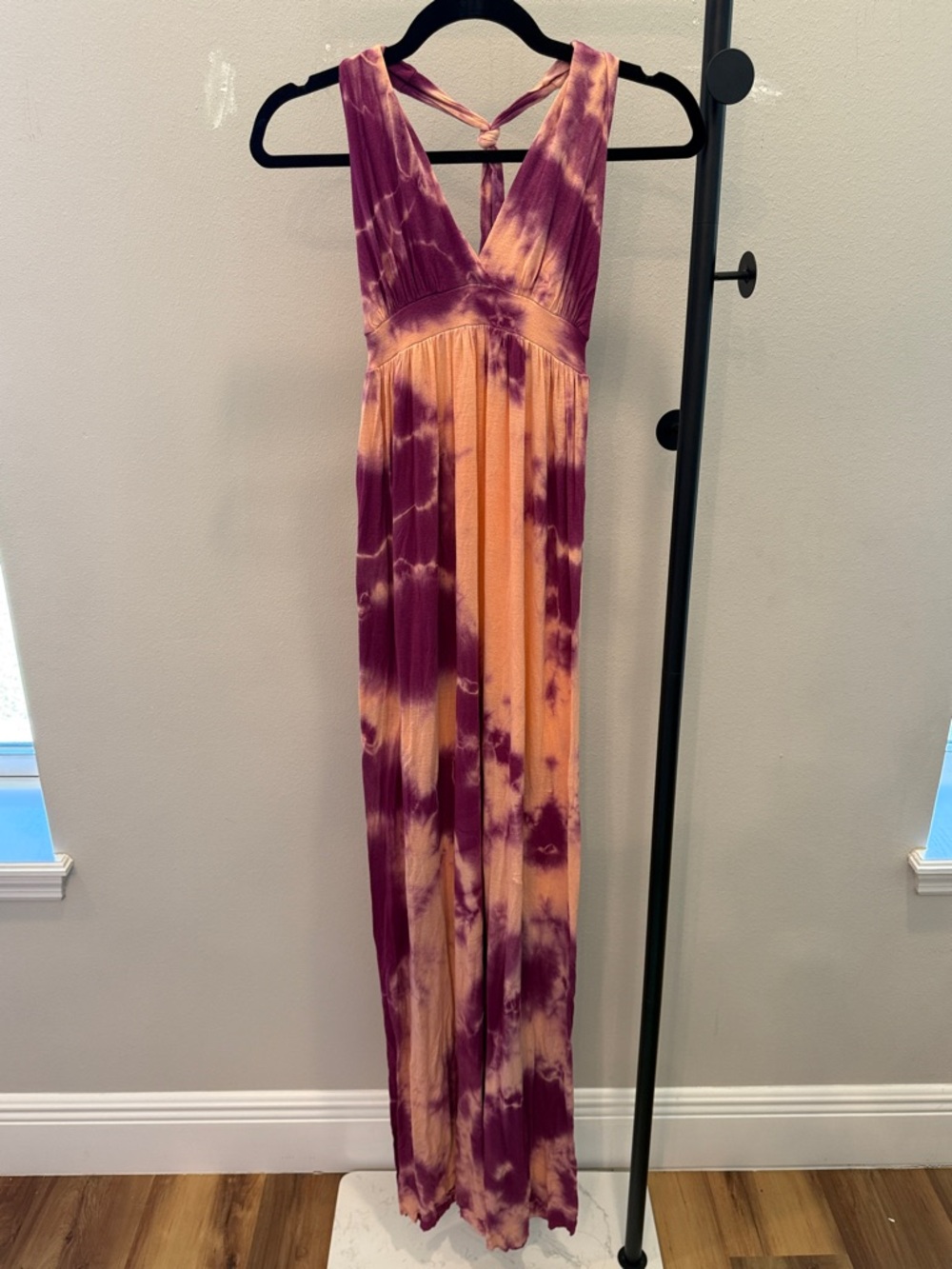 Tie-Dye Backless Maxi Dress in Plum and Peach